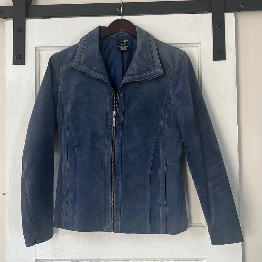Blue Suede Genuine Leather Jacket - Machine Washable!